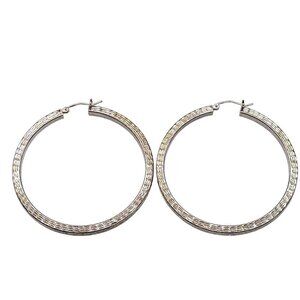 Sterling Silver Textured Hoop Earrings 2" Diameter